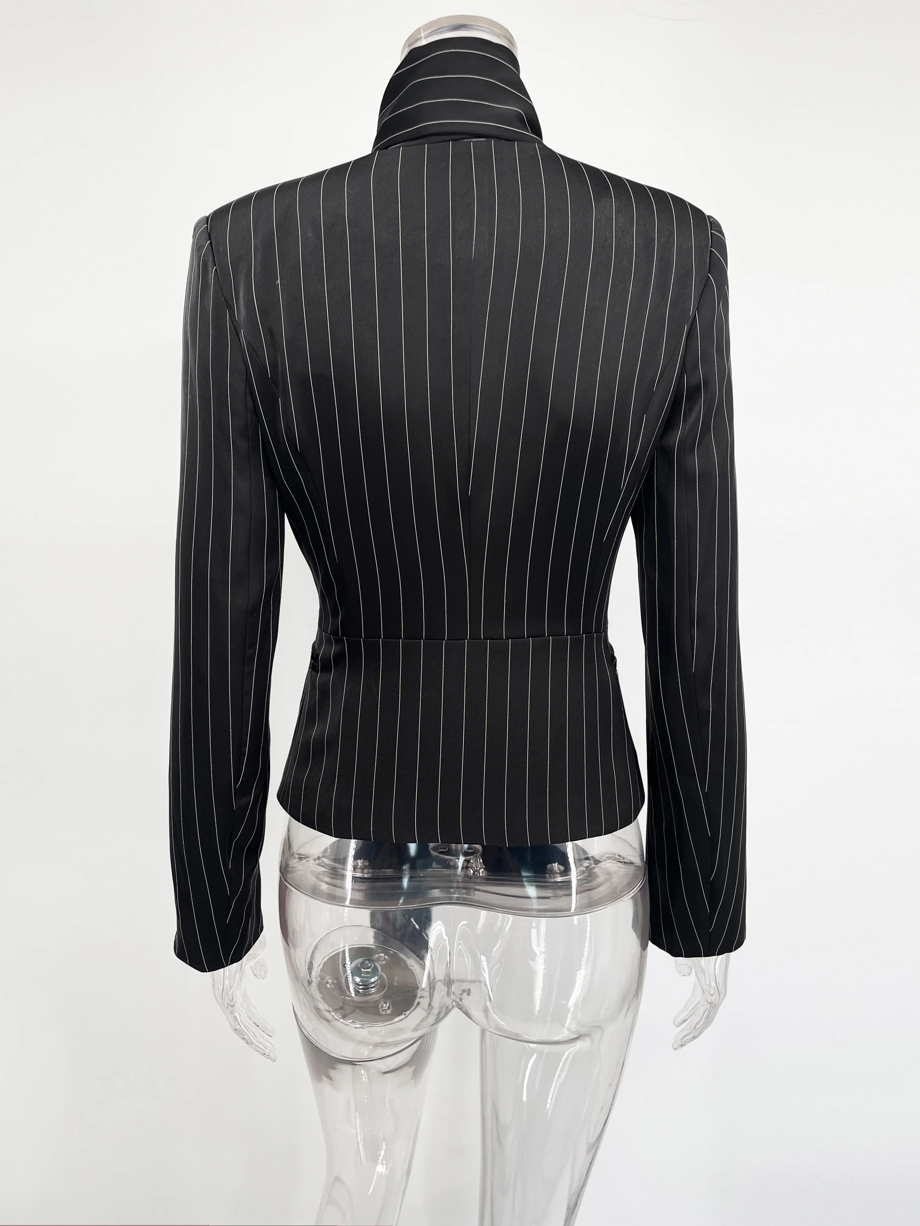 Talenza Women's Striped Blazer Elegant Ribbon Lace-up V-Neck Patchwork Long Sleeve Luxury Outwear Vintage  Women Tailored Coat