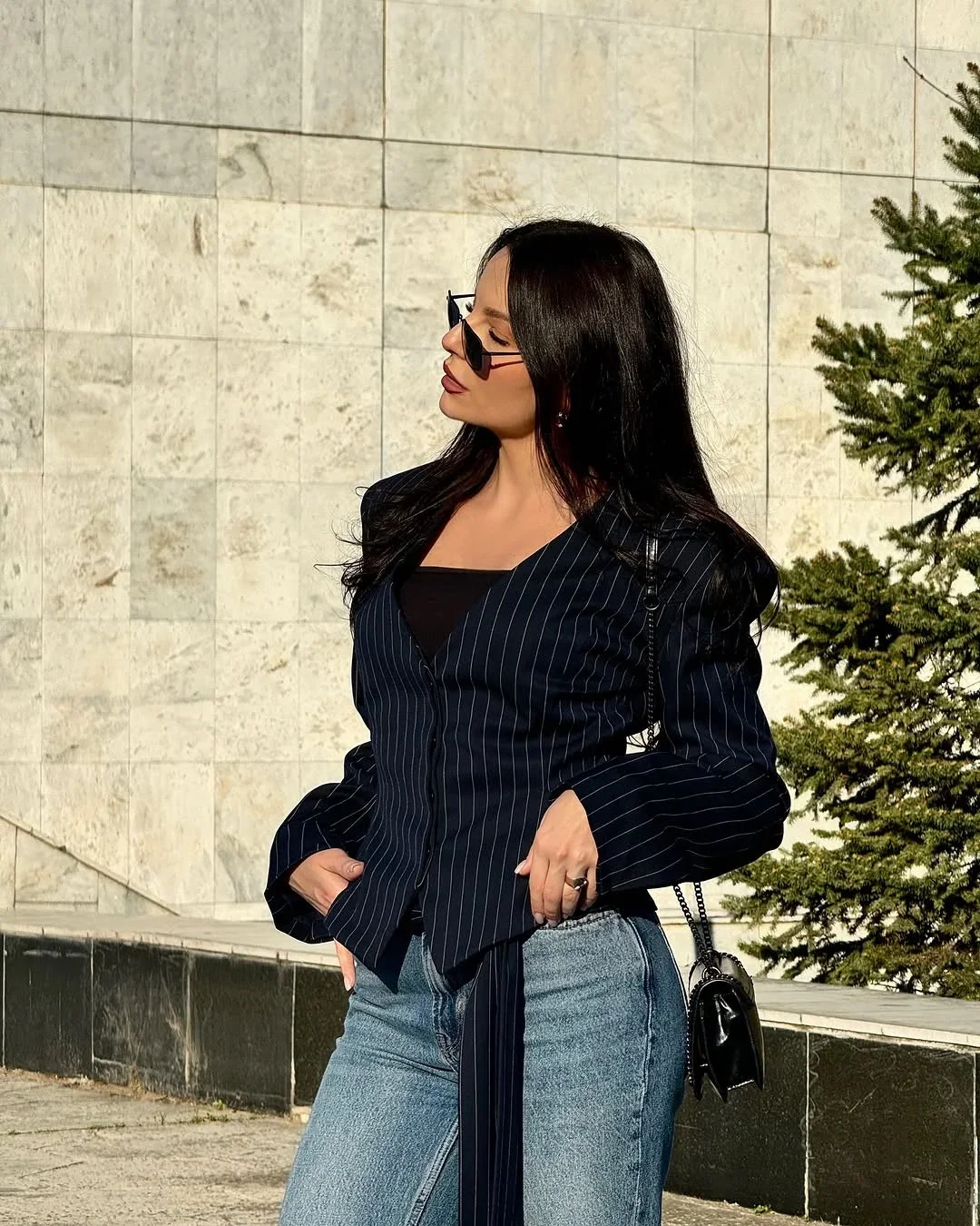 Talenza Women's Striped Blazer Elegant Ribbon Lace-up V-Neck Patchwork Long Sleeve Luxury Outwear Vintage  Women Tailored Coat