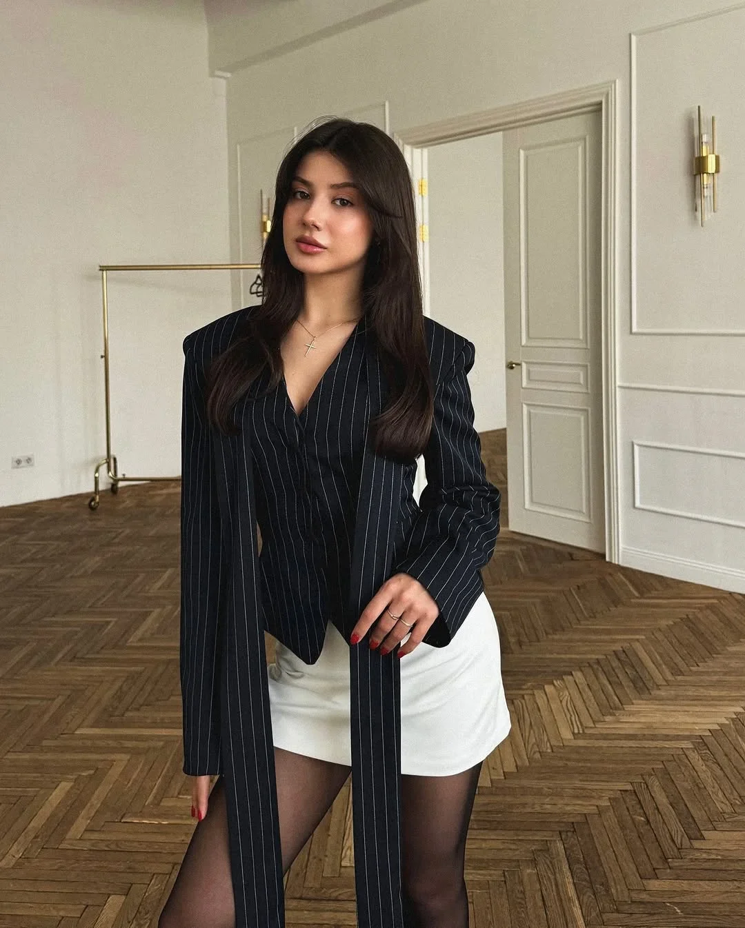 Talenza Women's Striped Blazer Elegant Ribbon Lace-up V-Neck Patchwork Long Sleeve Luxury Outwear Vintage  Women Tailored Coat