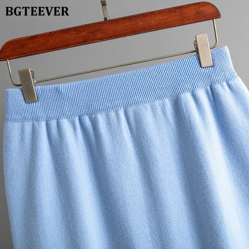 BGTEEVER Casual Loose Female Knitted Skirts Outfits Turtleneck Pullovers Ladies Hip Package Skirts Autumn Winter Sweater Set Wom