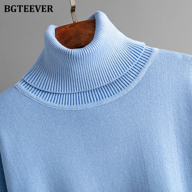 BGTEEVER Casual Loose Female Knitted Skirts Outfits Turtleneck Pullovers Ladies Hip Package Skirts Autumn Winter Sweater Set Wom
