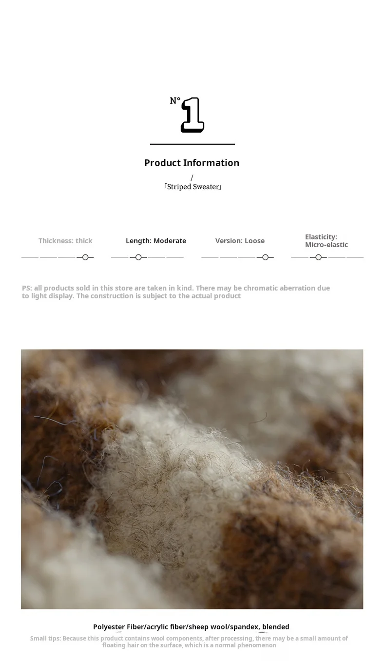 Maden Oversize Striped Sweater for Women Autumn and Winter Loop Fleece Pullover Knitwear Warm Top Loose-fit Thick Sweater