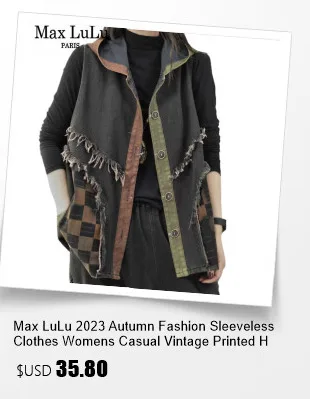 Amax luluE Autumn Long Sleeveless Clothes Womens Fashion Loose Hooded Denim Vest Ladies Casual Printed Coats Vintage Waistcoats
