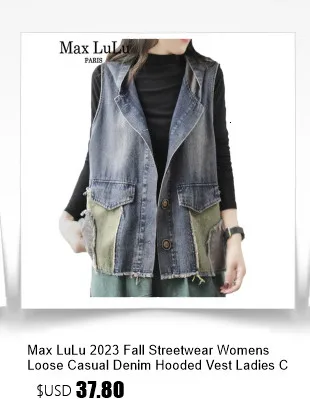 Amax luluE Autumn Long Sleeveless Clothes Womens Fashion Loose Hooded Denim Vest Ladies Casual Printed Coats Vintage Waistcoats