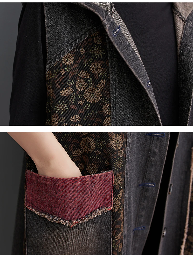 Amax luluE Autumn Long Sleeveless Clothes Womens Fashion Loose Hooded Denim Vest Ladies Casual Printed Coats Vintage Waistcoats