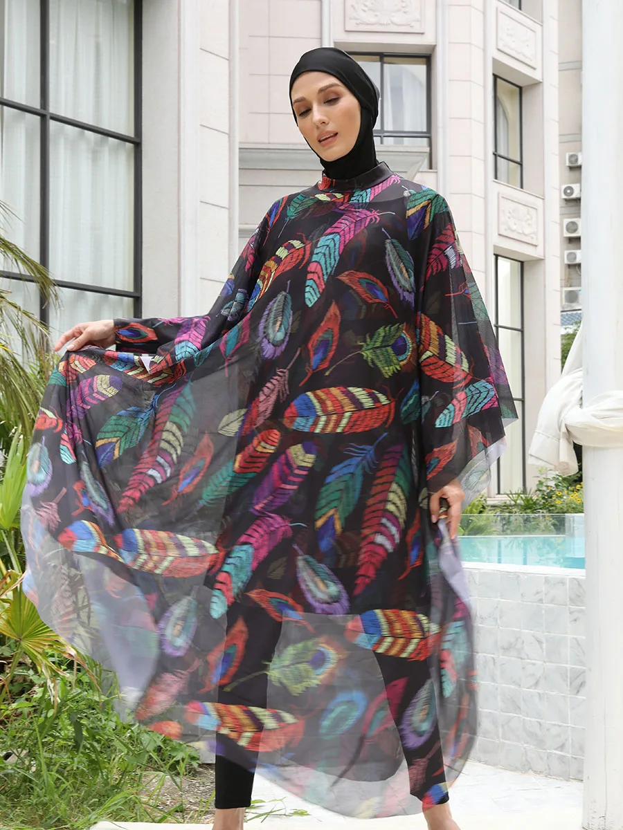 3/4PCS Islamic Swimwear with Shawl Beach Wear Muslim Swimming Suit for Women Modest Long Sleeves Full Cover Burkini Swimsuit