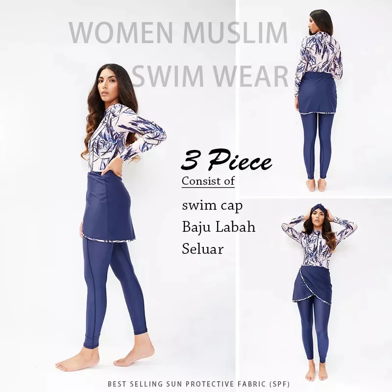 3/4PCS Islamic Swimwear with Shawl Beach Wear Muslim Swimming Suit for Women Modest Long Sleeves Full Cover Burkini Swimsuit