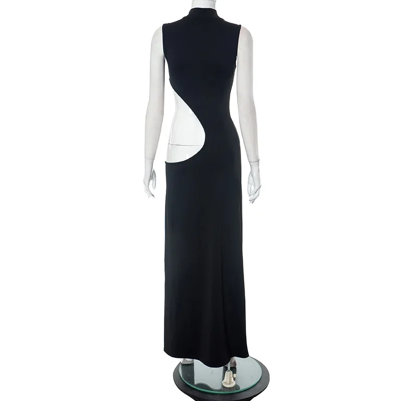Cryptographic Sexy Cut Out Maxi Dress Outfits for Women Elegant Club Party Bodycon Sleeveless Tank Dresses Vestido Summer Chic