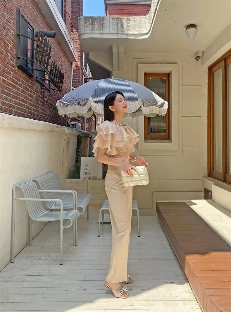 2026 Spring/Summer Sweet and Fashion Lyocell Double Layer Lotus Collar Tops Lightweight Rayon Shirt Stretch Slash Neck Shirt