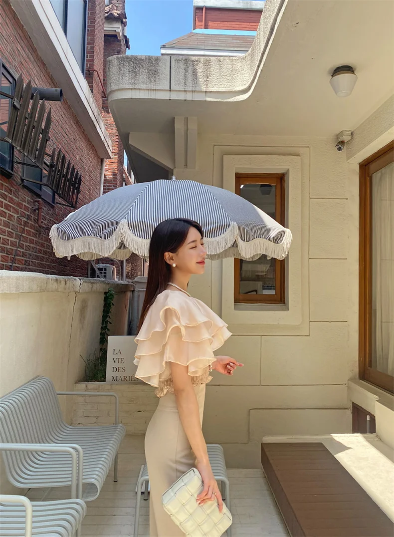 2026 Spring/Summer Sweet and Fashion Lyocell Double Layer Lotus Collar Tops Lightweight Rayon Shirt Stretch Slash Neck Shirt