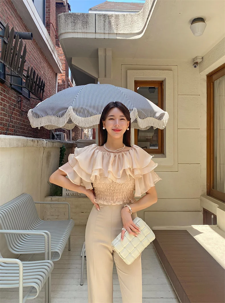 2026 Spring/Summer Sweet and Fashion Lyocell Double Layer Lotus Collar Tops Lightweight Rayon Shirt Stretch Slash Neck Shirt