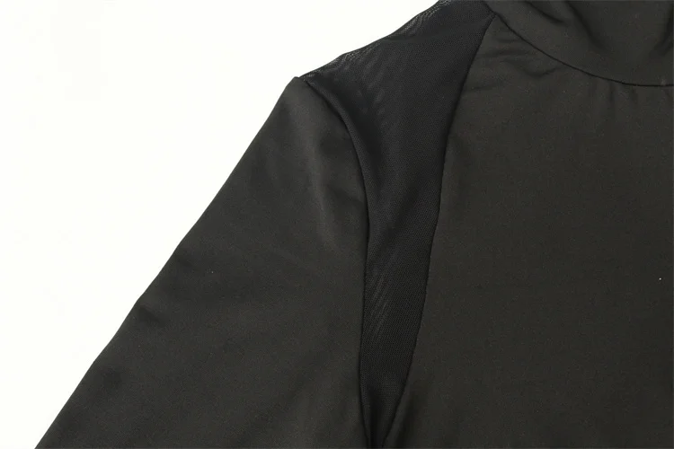 Sexy Mesh Patchwork Bodysuits Women Sheath Fashion Tees Tops Long Sleeves Turtleneck Bodycon Streetwear Rompers Female T-Shirt