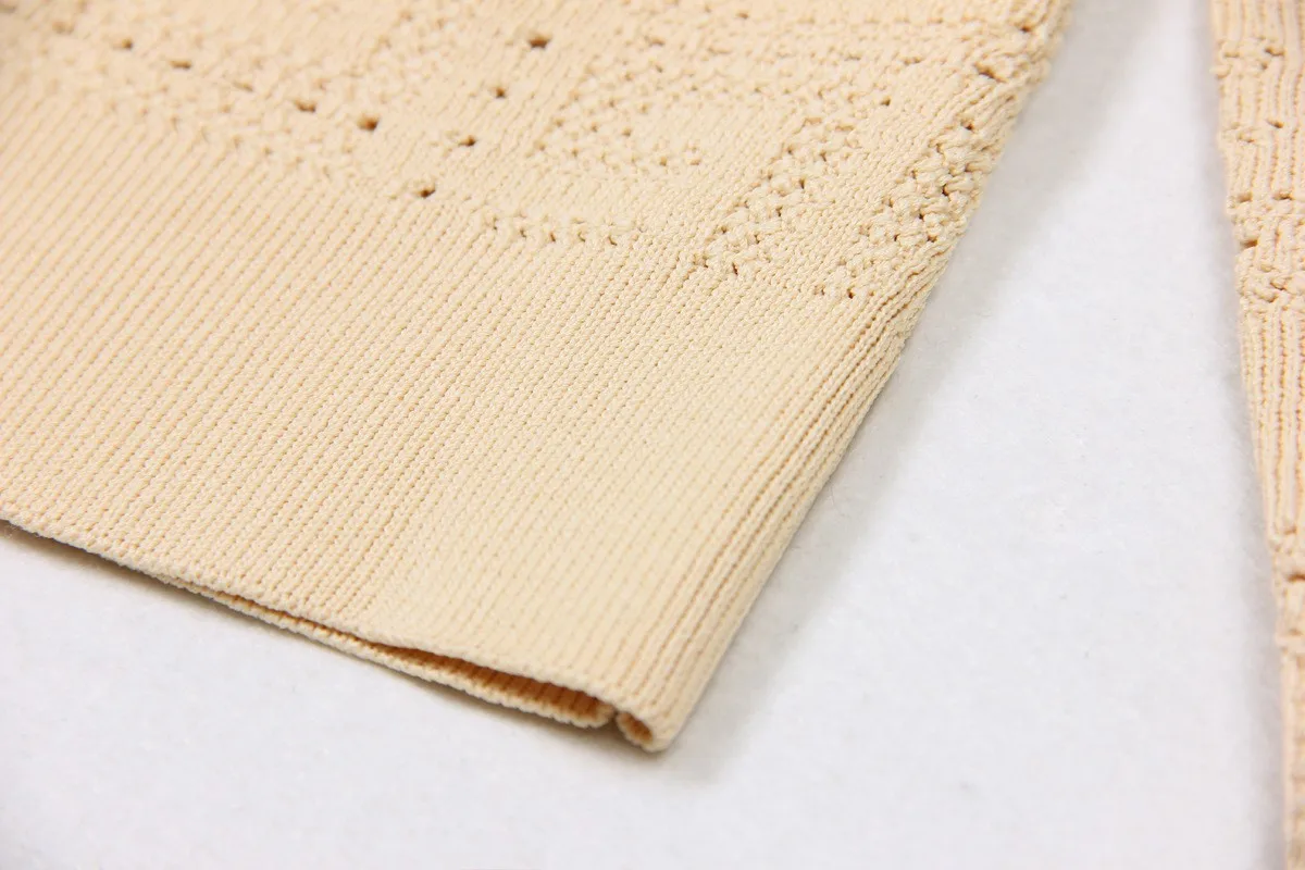 SML High Quality Fashion Elastic Knitted Fabric Labyrinth Hollow Round Neck Single breasted Long Sleeve Slim Fit Women Cardigan