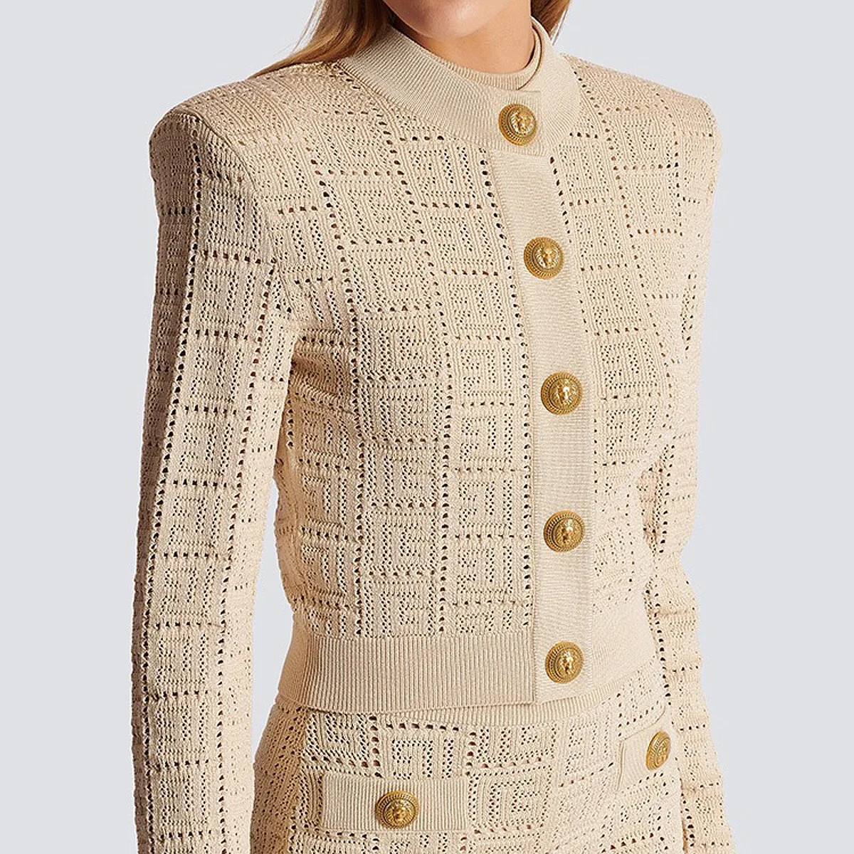 SML High Quality Fashion Elastic Knitted Fabric Labyrinth Hollow Round Neck Single breasted Long Sleeve Slim Fit Women Cardigan