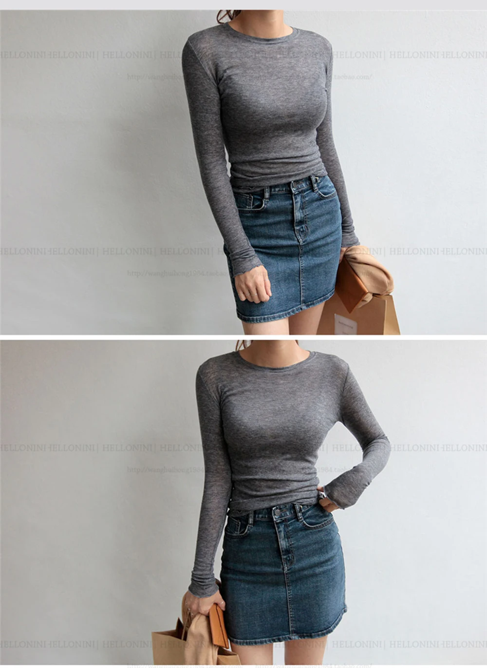 High Quality Plain T Shirt Women Cotton Elastic Basic T-shirts Female Casual Tops Long Sleeve Sexy Thin T-shirt see through