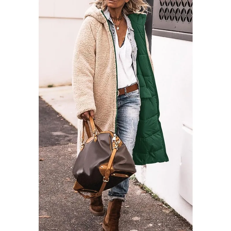 Women's 2023 Warm Winter Coats Reversible Sherpa Fleece Long Hooded Puffer Jackets Outerwear