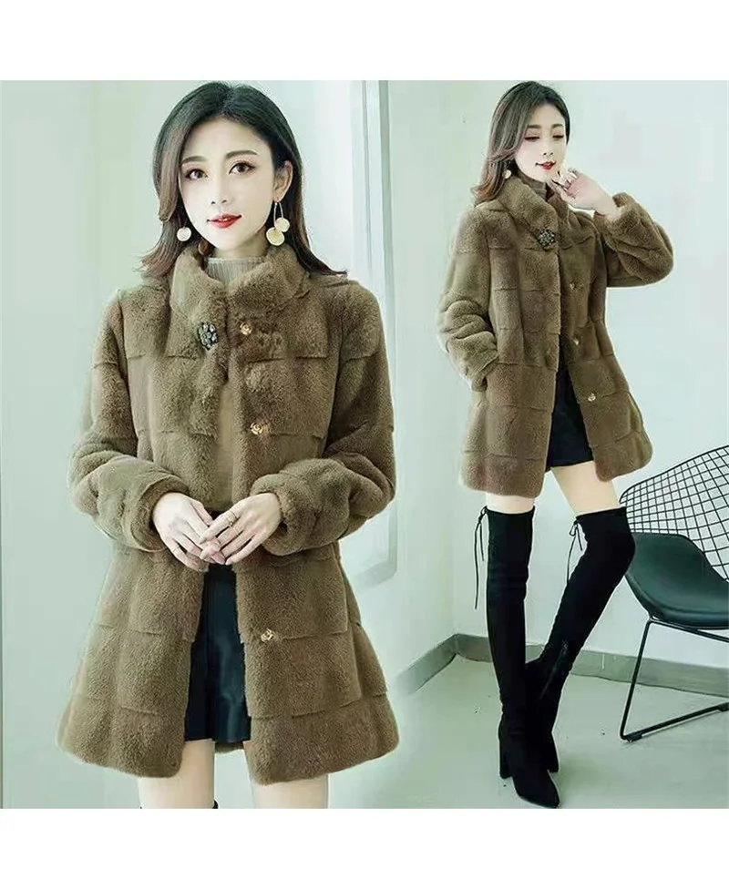2023 Autumn Winter New Fur Coat Female Mid length Korean Version Slim Fit Women's Imitation Mink Fleece Coat Women's Danish Mink
