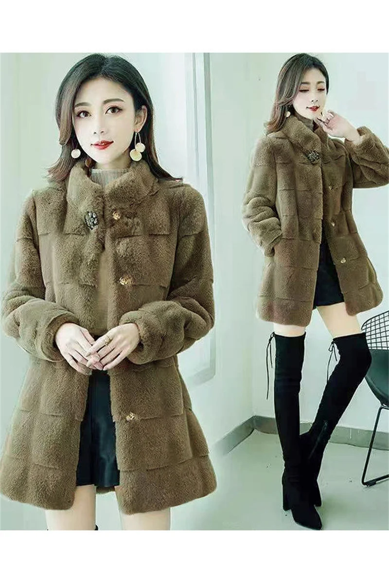 2023 Autumn Winter New Fur Coat Female Mid length Korean Version Slim Fit Women's Imitation Mink Fleece Coat Women's Danish Mink