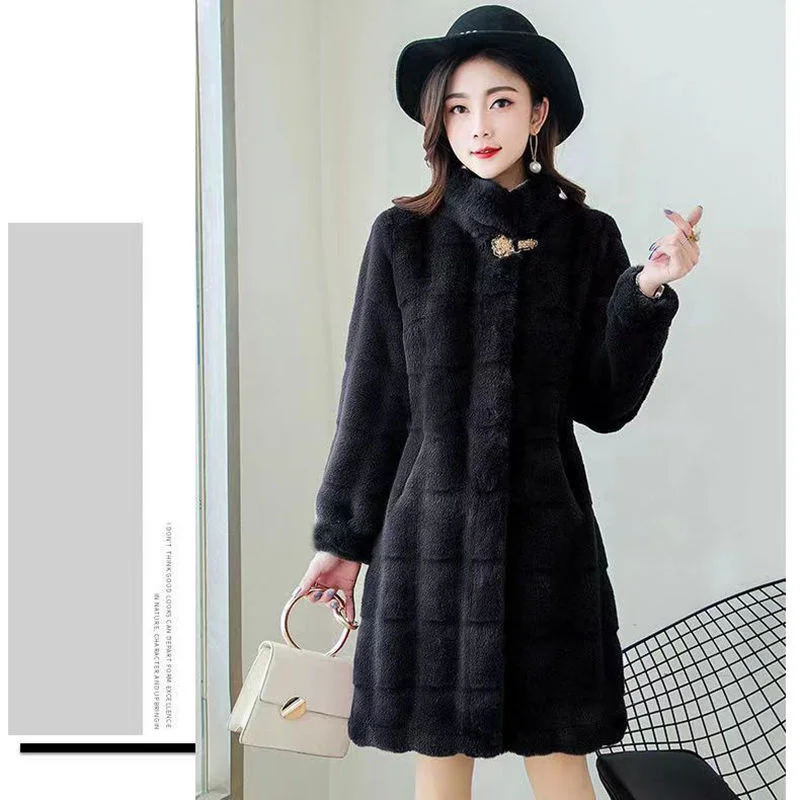 2023 Autumn Winter New Fur Coat Female Mid length Korean Version Slim Fit Women's Imitation Mink Fleece Coat Women's Danish Mink