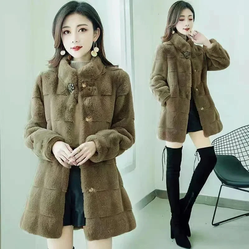 2023 Autumn Winter New Fur Coat Female Mid length Korean Version Slim Fit Women's Imitation Mink Fleece Coat Women's Danish Mink