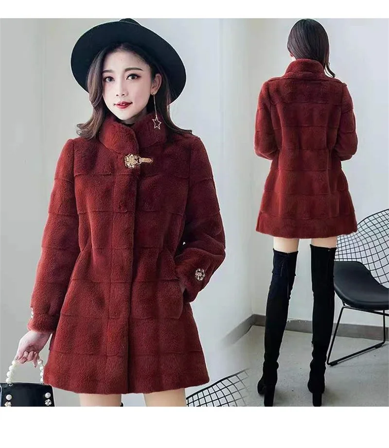 2023 Autumn Winter New Fur Coat Female Mid length Korean Version Slim Fit Women's Imitation Mink Fleece Coat Women's Danish Mink