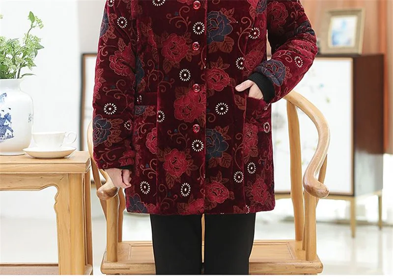 Women Cotton-Padded Coat Middle-Aged Elderly Mother Winter Clothes Women Parkas Velvet Thick Warm Quilted Jacket Outerwear 5XL