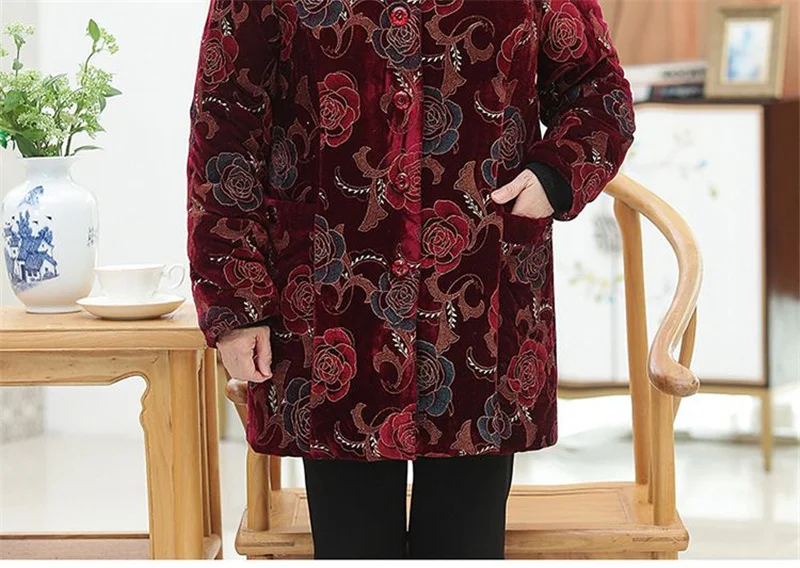 Women Cotton-Padded Coat Middle-Aged Elderly Mother Winter Clothes Women Parkas Velvet Thick Warm Quilted Jacket Outerwear 5XL