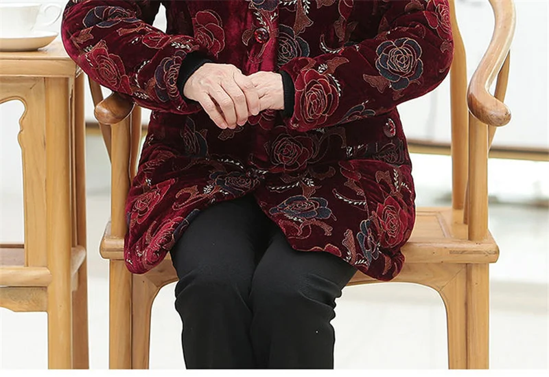 Women Cotton-Padded Coat Middle-Aged Elderly Mother Winter Clothes Women Parkas Velvet Thick Warm Quilted Jacket Outerwear 5XL