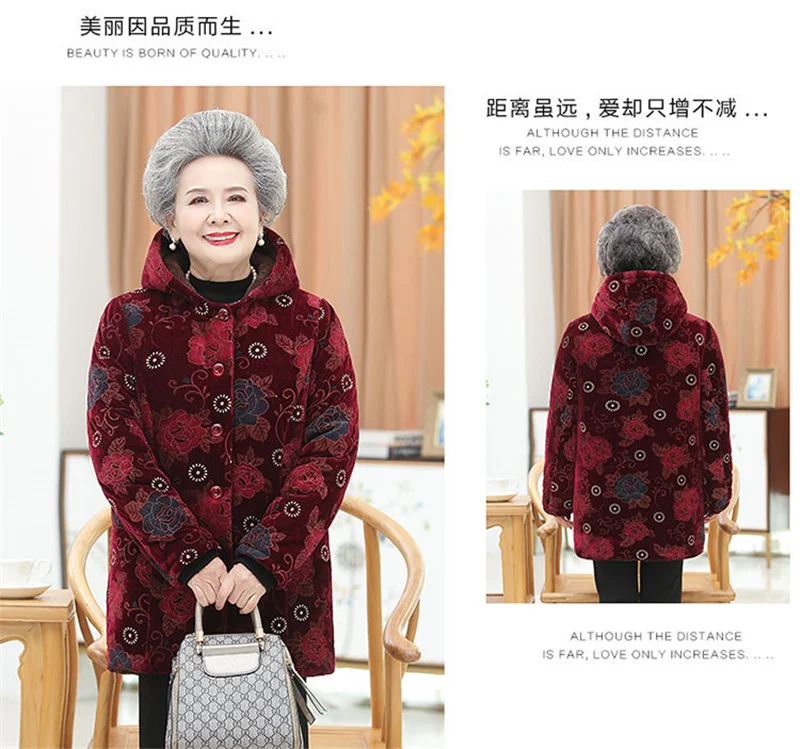 Women Cotton-Padded Coat Middle-Aged Elderly Mother Winter Clothes Women Parkas Velvet Thick Warm Quilted Jacket Outerwear 5XL
