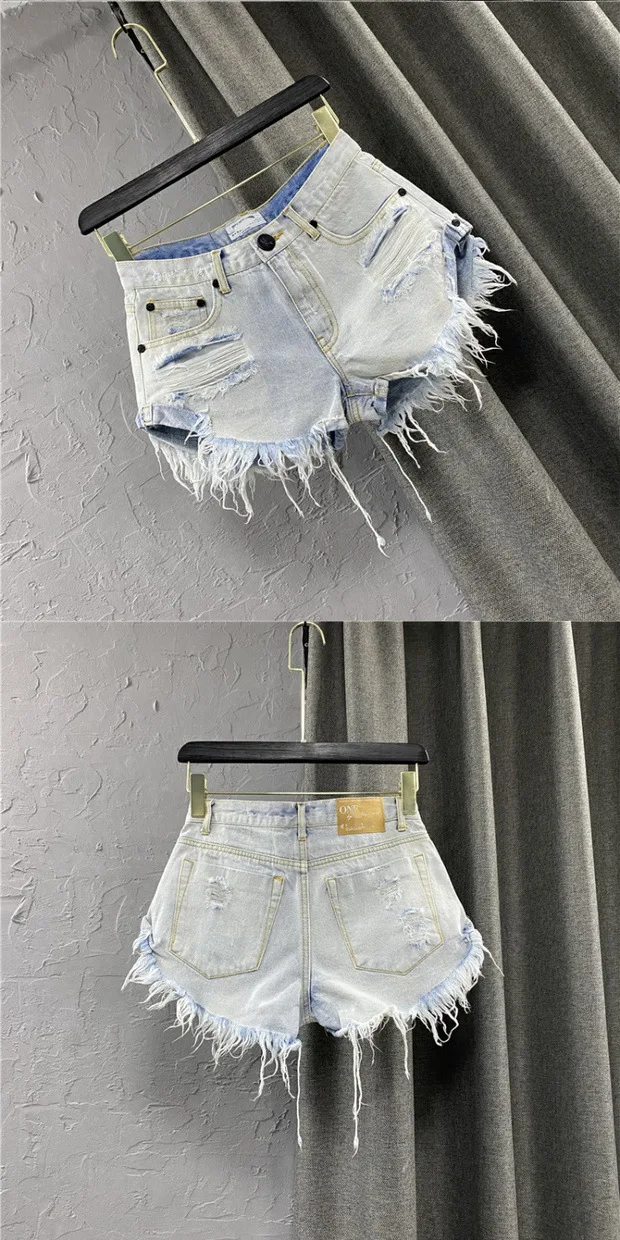Sexy Low-waisted Denim Shorts 2026 New Summer Hole A Wide-leg Pants Ripped Jeans for Women
