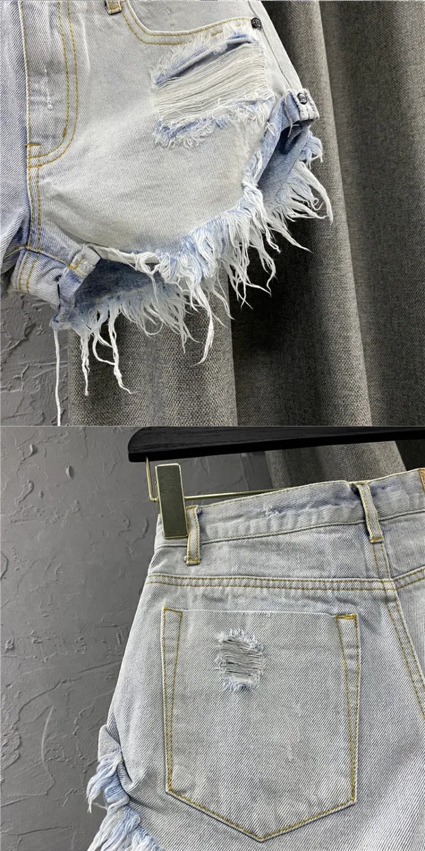 Sexy Low-waisted Denim Shorts 2026 New Summer Hole A Wide-leg Pants Ripped Jeans for Women