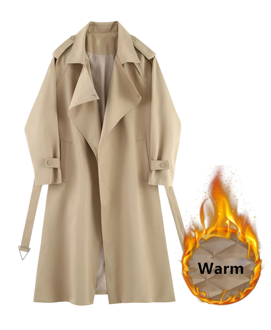 Fall Winter Thicken Khaki Long Trench Coats Women Casual Loose Cotton Padded Lined Gabardina Parkas New Warm Windbreaker Jacket