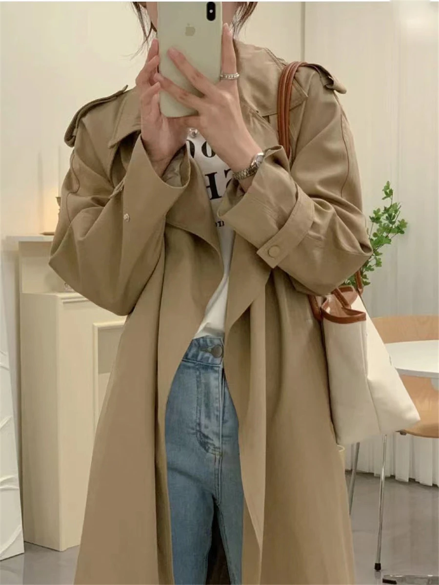 Fall Winter Thicken Khaki Long Trench Coats Women Casual Loose Cotton Padded Lined Gabardina Parkas New Warm Windbreaker Jacket