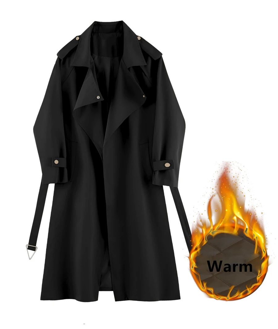 Fall Winter Thicken Khaki Long Trench Coats Women Casual Loose Cotton Padded Lined Gabardina Parkas New Warm Windbreaker Jacket