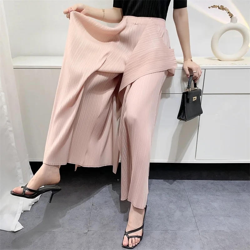 Miyake Pleated Pants Women's Wide Leg Pants Loose Design Fashion Niche Irregular Comfortable Casual 2025 Summer New Trousers