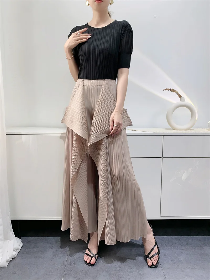 Miyake Pleated Pants Women's Wide Leg Pants Loose Design Fashion Niche Irregular Comfortable Casual 2025 Summer New Trousers