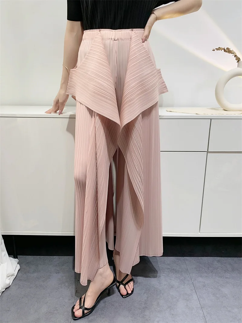 Miyake Pleated Pants Women's Wide Leg Pants Loose Design Fashion Niche Irregular Comfortable Casual 2025 Summer New Trousers