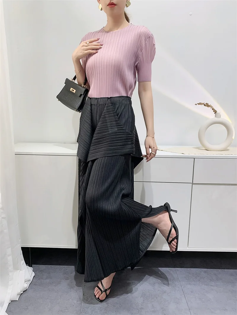 Miyake Pleated Pants Women's Wide Leg Pants Loose Design Fashion Niche Irregular Comfortable Casual 2025 Summer New Trousers