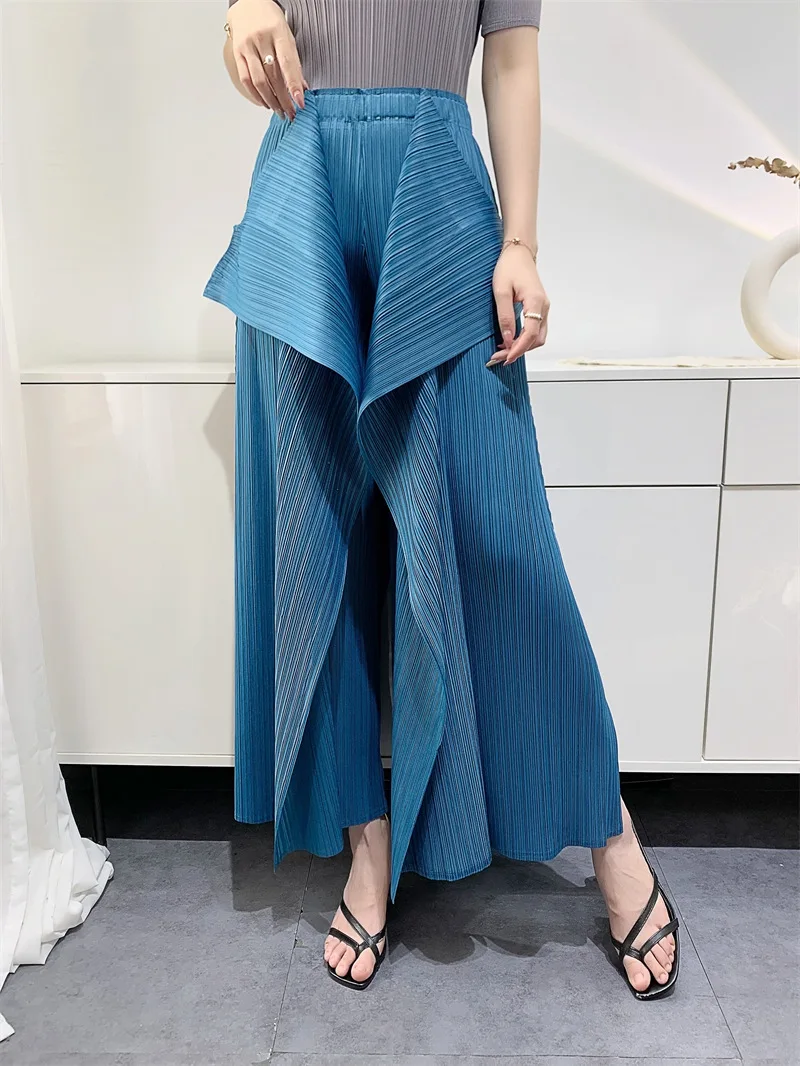 Miyake Pleated Pants Women's Wide Leg Pants Loose Design Fashion Niche Irregular Comfortable Casual 2025 Summer New Trousers