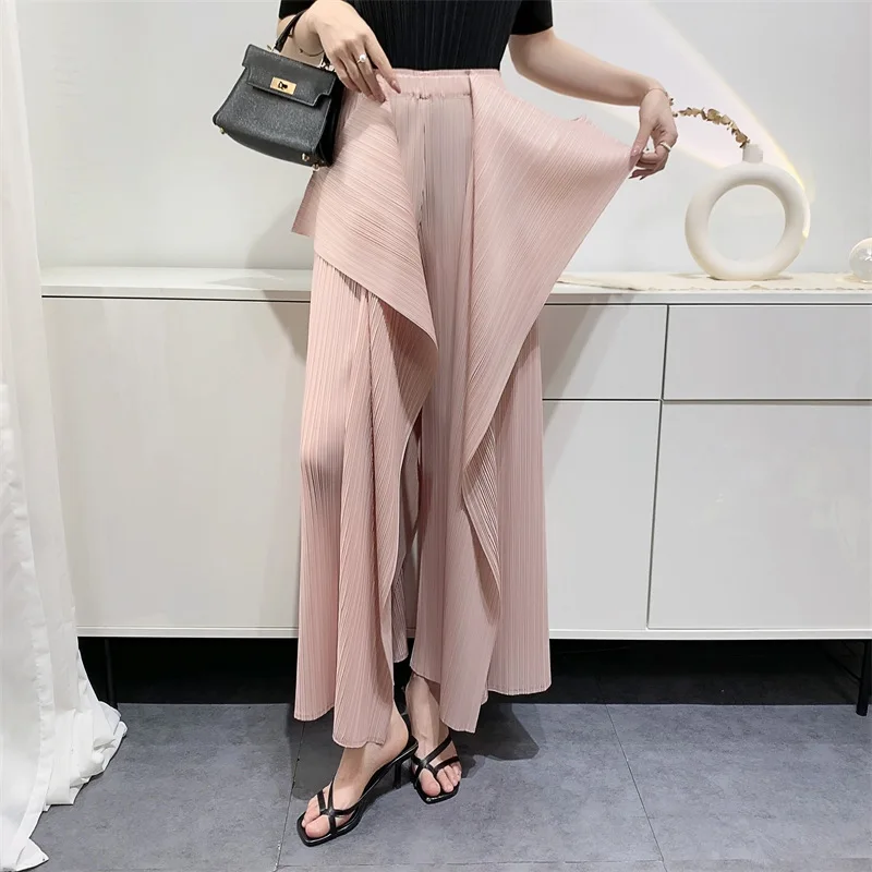 Miyake Pleated Pants Women's Wide Leg Pants Loose Design Fashion Niche Irregular Comfortable Casual 2025 Summer New Trousers
