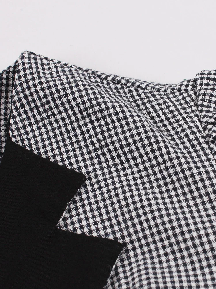 Tonval Plaid and Black Elegant Ladies Rockabilly Cotton Dresses Notched Collar 3/4 Sleeve Autumn Winter Women Vintage Dress