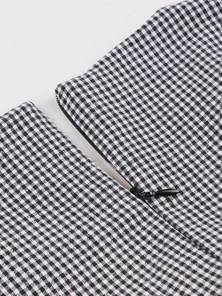 Tonval Plaid and Black Elegant Ladies Rockabilly Cotton Dresses Notched Collar 3/4 Sleeve Autumn Winter Women Vintage Dress