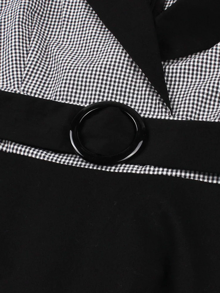 Tonval Plaid and Black Elegant Ladies Rockabilly Cotton Dresses Notched Collar 3/4 Sleeve Autumn Winter Women Vintage Dress