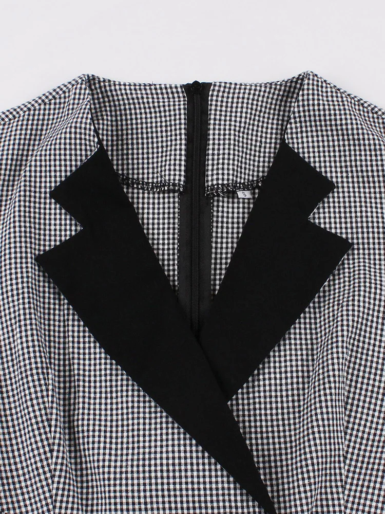 Tonval Plaid and Black Elegant Ladies Rockabilly Cotton Dresses Notched Collar 3/4 Sleeve Autumn Winter Women Vintage Dress