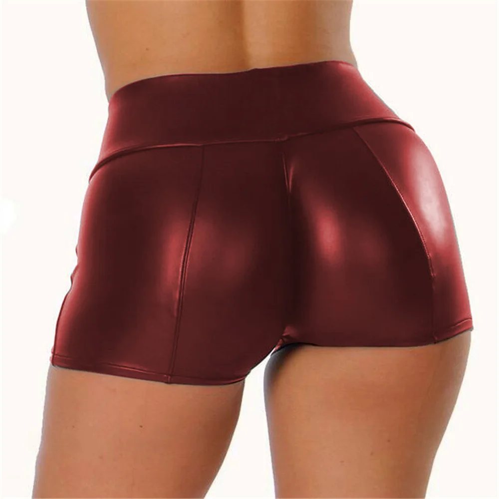 S-5XL Sexy Nightclub Costumes Shorts Women PU Leather Black Shorts High Waist Solid Color Green Brown Navy Fashion Summer