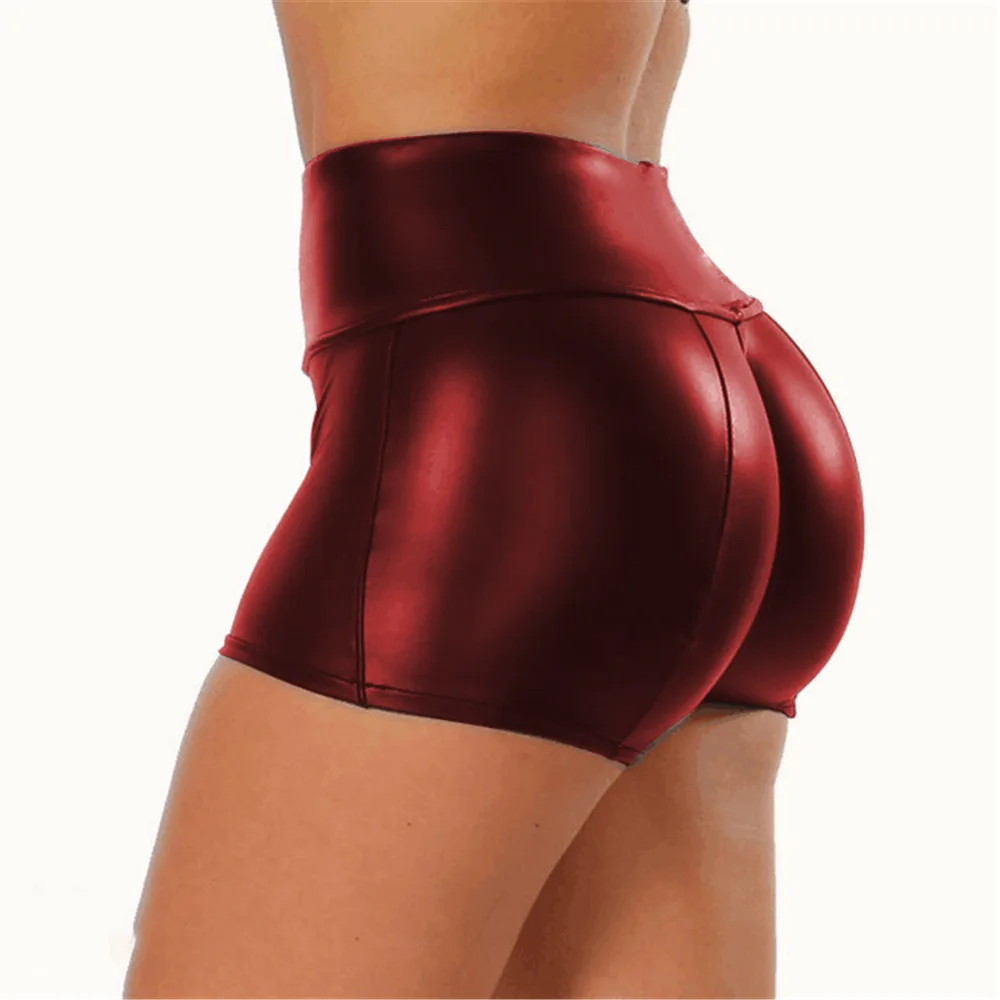 S-5XL Sexy Nightclub Costumes Shorts Women PU Leather Black Shorts High Waist Solid Color Green Brown Navy Fashion Summer