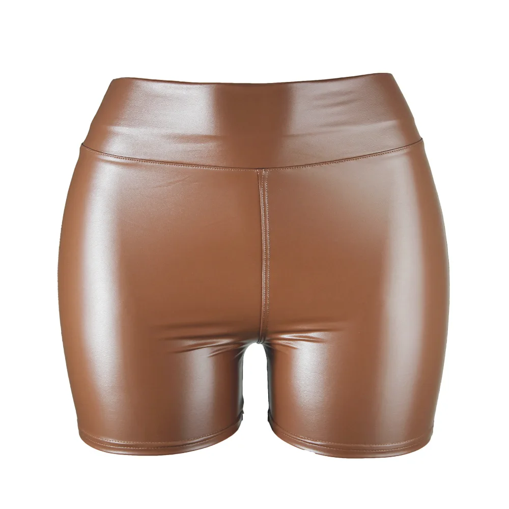 S-5XL Sexy Nightclub Costumes Shorts Women PU Leather Black Shorts High Waist Solid Color Green Brown Navy Fashion Summer