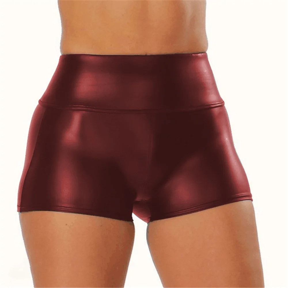 S-5XL Sexy Nightclub Costumes Shorts Women PU Leather Black Shorts High Waist Solid Color Green Brown Navy Fashion Summer