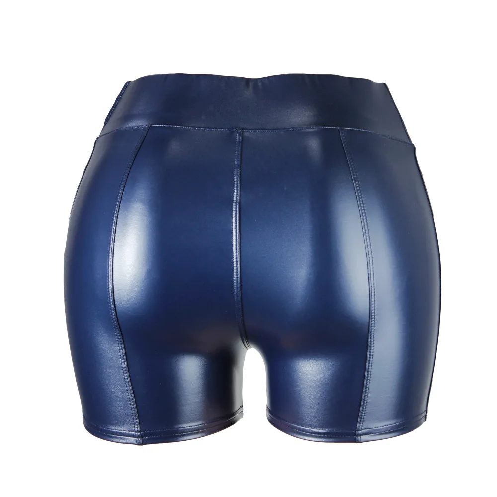 S-5XL Sexy Nightclub Costumes Shorts Women PU Leather Black Shorts High Waist Solid Color Green Brown Navy Fashion Summer