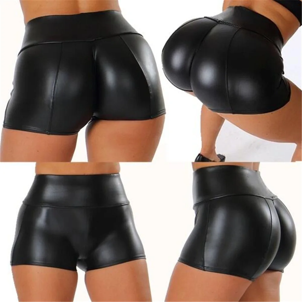 S-5XL Sexy Nightclub Costumes Shorts Women PU Leather Black Shorts High Waist Solid Color Green Brown Navy Fashion Summer
